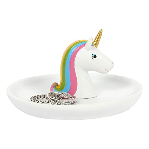 COLOURFUL RAINBOW UNICORN WITH A GOLD HORN CERAMIC GIRLS TRINKET JEWELLERY DISH