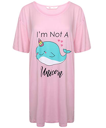 Women's Unicorn Slogan Nightdress Cotton T-Shirt Nightie Pink 