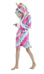 Cute Multicoloured Unicorn Bathrobe Dressing Gown | Soft Flannel