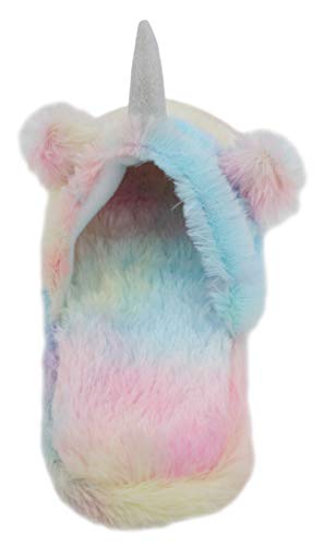Fluffy Ladies Plush Rainbow Unicorn Mule Slippers, Multicolour