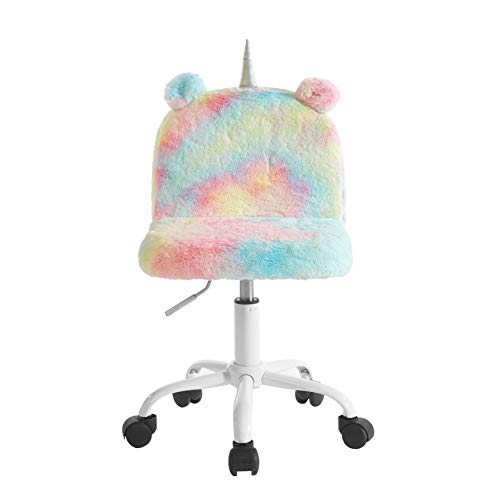 Faux Fur Rainbow Unicorn Work Chair 