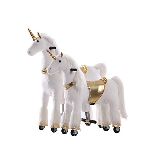 White & Gold Unicorn Plush Ride On Toy 