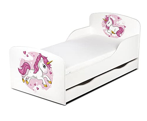  Children's Bed With Drawer | Unicorn Print | 140/70 cm Mattress | Furniture
