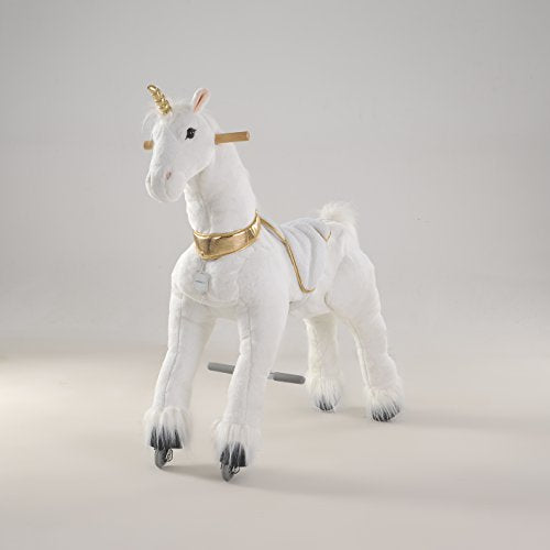 Sit On Unicorn Ride On Toy White, Gold Plush
