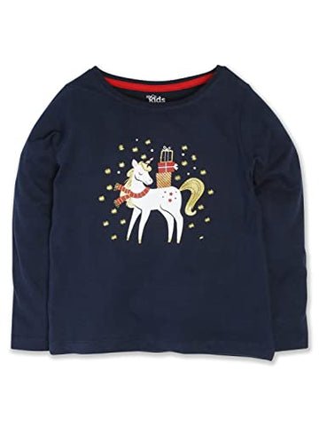 M&Co Girl's Christmas Unicorn T-Shirt | Long Sleeve Cotton Tee | Girls T-shirts | Tops | Festive Xmas