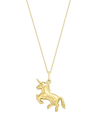 Gold 9ct Yellow Gold Unicorn Pendant on Curb Chain Necklace of 46cm/18"