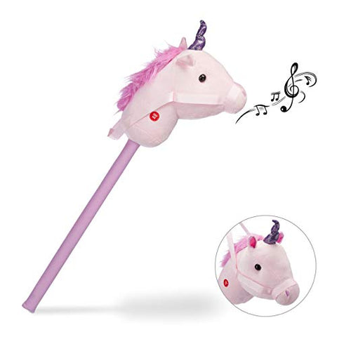 Unicorn Hobby Horse | Sound Effects | 74 cm | Pink | Relaxdays 