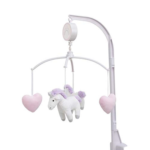 Unicorn Snuggles Pink, White, Lavender Musical Mobile with Unicorns & Hearts, Pink, White, Lavender