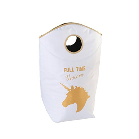 Unicorn White + Golden Unicorn Print Wash Bag. 60 Litres – Laundry Basket – Height Approx. 70 cm Textile – Also Suitable for storing Toys