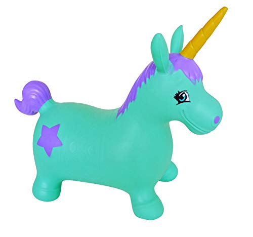 Unicorn With Horn Inflatable Bouncer | Turquoise 