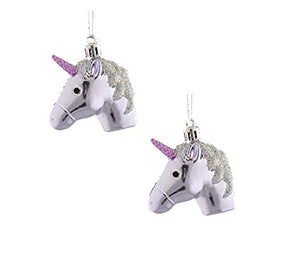 Pack of 2 - 6cm Lilac Decorated Unicorn Head Christmas Tree Baubles