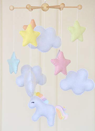Unicorn felt hanging mobile pastel colours 