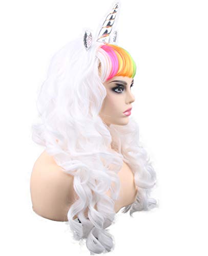 Unicorn Wig White With Rainbow Fringe 