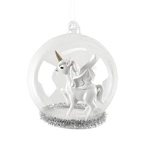 Gisela Graham Cute Resin Unicorn In Glass Ball Hanging Christmas Tree Decorations