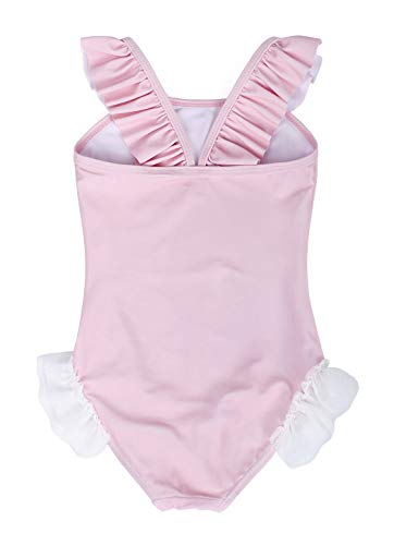 Girls Unicorn Swimming Suit One Piece Swimwear Ruffle Sleeve- pastel pink