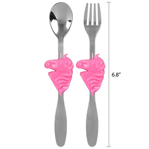 Unicorn Portion Control Divided Plate with Fork and Spoon for Kids - Pink