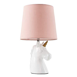 Unicorn Table Lamp With A Dusty Pink Tapered Light Shade 