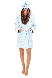 Hooded Dressing Gown | Bathrobe | Blue | Unicorn Design