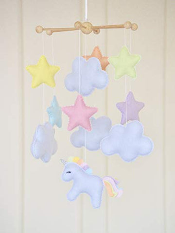 Pastel rainbow unicorn cloud baby nursery mobile kids room decoration baby shower gift