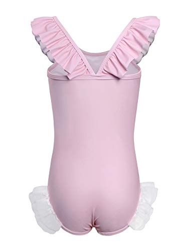 Girls Unicorn Swimming Suit One Piece Swimwear Ruffle Sleeve- pastel pink
