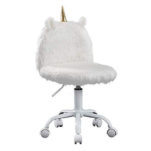 Wahson Children's Study Desk Chair | Unicorn Style | Faux Fur Soft Fluffy Swivel Chair Adjustable Height Computer Chair for Kids (White)