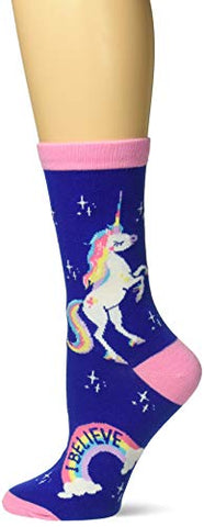 Hatley | Women's Crew Casual Sock | I Believe-Rainbow Unicorns | One Size