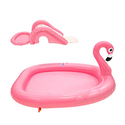 Pink flamingo paddling pool with slide