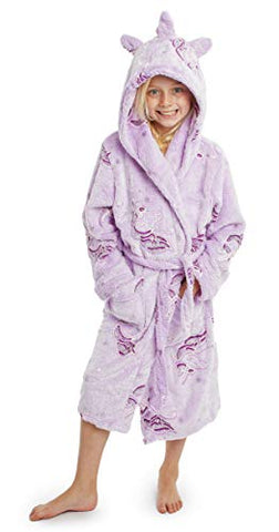 Kids Unicorn Dressing Gown | Hooded Super Soft Bathrobe for Boys, Girls | Purple Unicorn