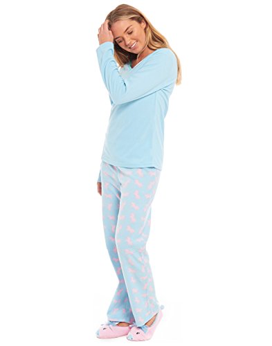 Dalsa Womens Pyjamas PJs Set Nightwear Loungewear Supersoft Fleece Pyjama Slipper Set Unicorn Size 8-10 (Small, Blue Unicorn)