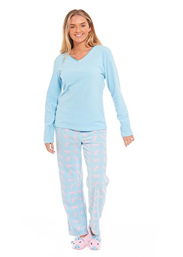 Dalsa Womens Pyjamas PJs Set Nightwear Loungewear Supersoft Fleece Pyjama Slipper Set Unicorn Size 8-10 (Small, Blue Unicorn)