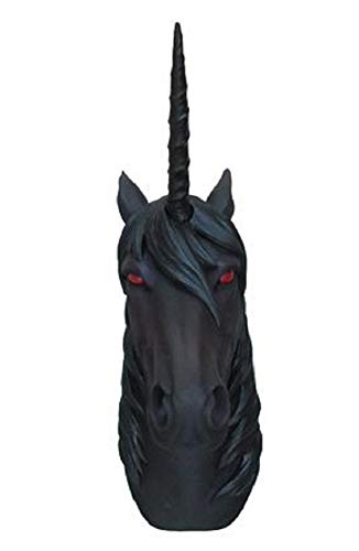 DWK HD51111 - Black Unicorn 15.5 Inch Wall Mounted Head Sculpture - Fantasic Detail Hand Painted Wall Hanging Decoration - Faux Taxidermy Art Decor Bust - Fantasy Horse Decorative Statue - Nightmare