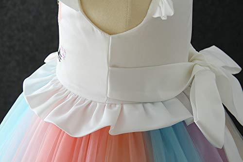 Girls Unicorn Costume Dress Princess Flowers Rainbow Dresses up Child Cosplay Wedding Party Tutu Sleeveless Fancy Up (4 - 5 years)