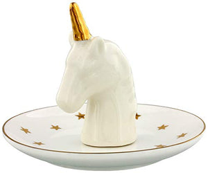 Stargazer Unicorn White Trinket Dish With Gold Stars
