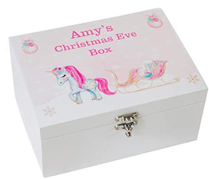 Personalised Printed Wooden Christmas Eve Treat Box | Unicorn Design