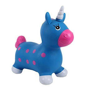 Blue unicorn animal ride on bouncer