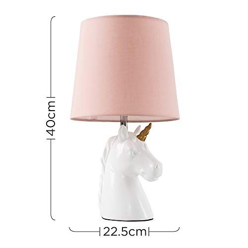 Unicorn Table Lamp With A Dusty Pink Tapered Light Shade 