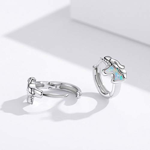 Unicorn Hooped Earrings Sterling Silver With Opal