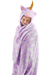 Snuggle Up Girls Hooded Unicorn Supersoft Fleece Blanket (Purple)