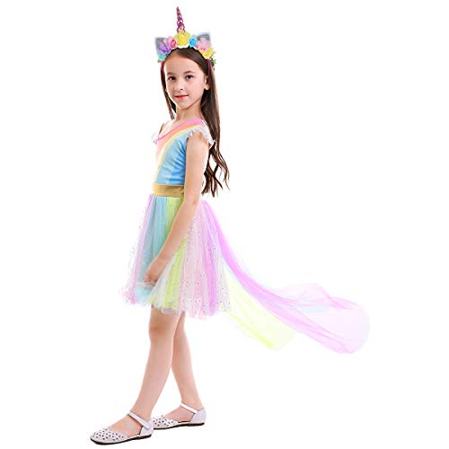 Rainbow Unicorn Girls Fancy Dress Fairy Tale Costume Unicorn Sequins - Kids