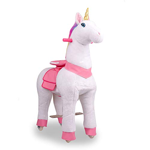 Children's Ride On Unicorn Pony White Pink Multicolour Mane