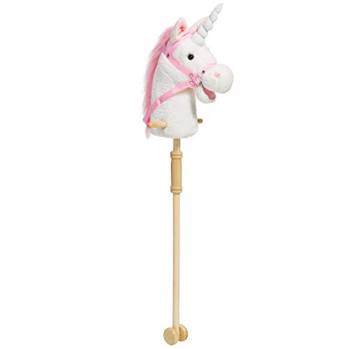 White Hobby Horse With Good Grip Handles And Wheels Unicorn Plush Toy