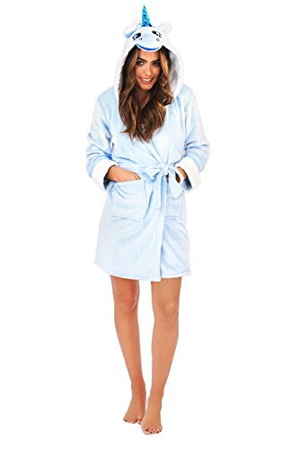 Loungeable Boutique Womens Unicorn Hooded Dressing Gown Blue - Medium - UK 12-14