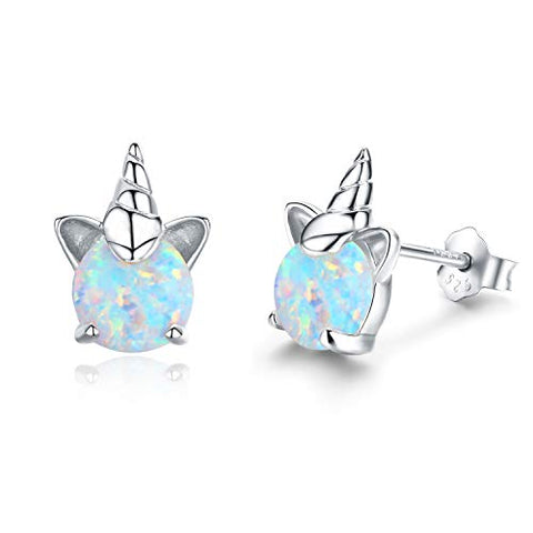 Opal Unicorn Earrings Women - 925 Sterling Silver Stud Earrings Girls & Women