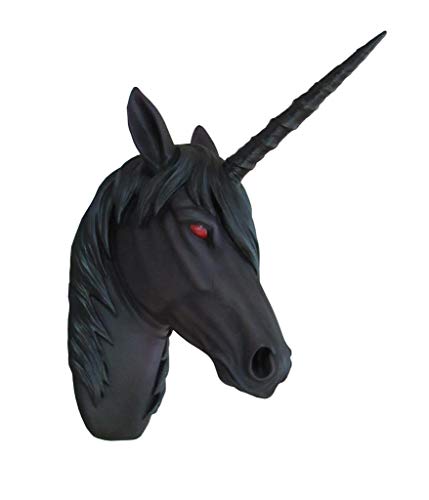 DWK HD51111 - Black Unicorn 15.5 Inch Wall Mounted Head Sculpture - Fantasic Detail Hand Painted Wall Hanging Decoration - Faux Taxidermy Art Decor Bust - Fantasy Horse Decorative Statue - Nightmare