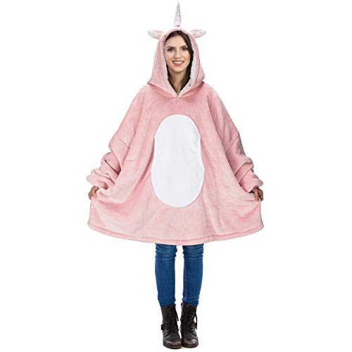 Pink Unicorn Oversized Hoodie Blanket | Giant Pullover For Adults, Women, Teenagers