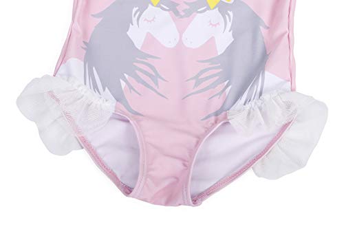 Girls Unicorn Swimming Suit One Piece Swimwear Ruffle Sleeve- pastel pink