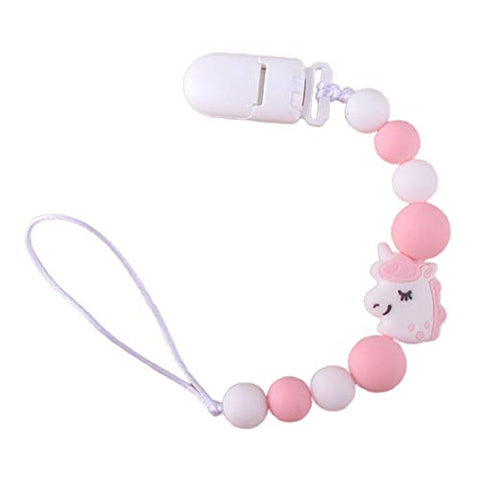 Babies Unicorn Dummy Clip  Holder | Silicone Beads (Pink)