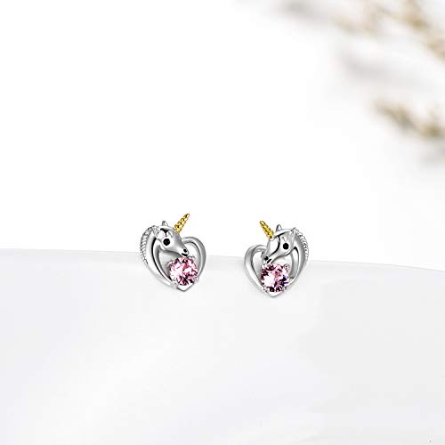 Unicorn Silver Love Heart Earrings With Pink  Swarovski Crystals | Unicorn Gift 