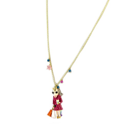 Necklace / sautoir artisanal 'Monde Merveilleux'(unicorn)pink multicolor gilded.