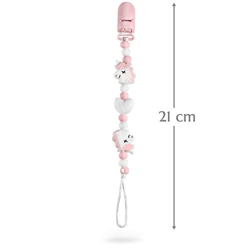 Unicorn Pink Dummy Clip/Holder Girl - Baby Teething Silicone Beads - Baby Gift